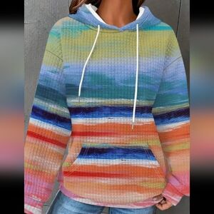 Last One VIBRANT Multicolor Print Sweatshirt Hoodie With Drawstring